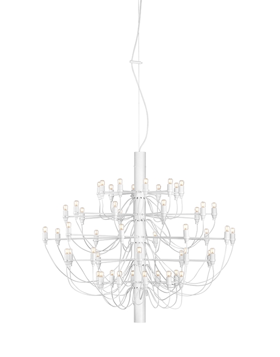 2097/50 lysekrone LED m. klare pærer, mat hvid