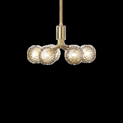 Apiales 6 lysekrone, børstet messing/optic guld glas