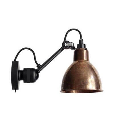 Lampe Gras No 304SW væglampe, sort/rå kobber