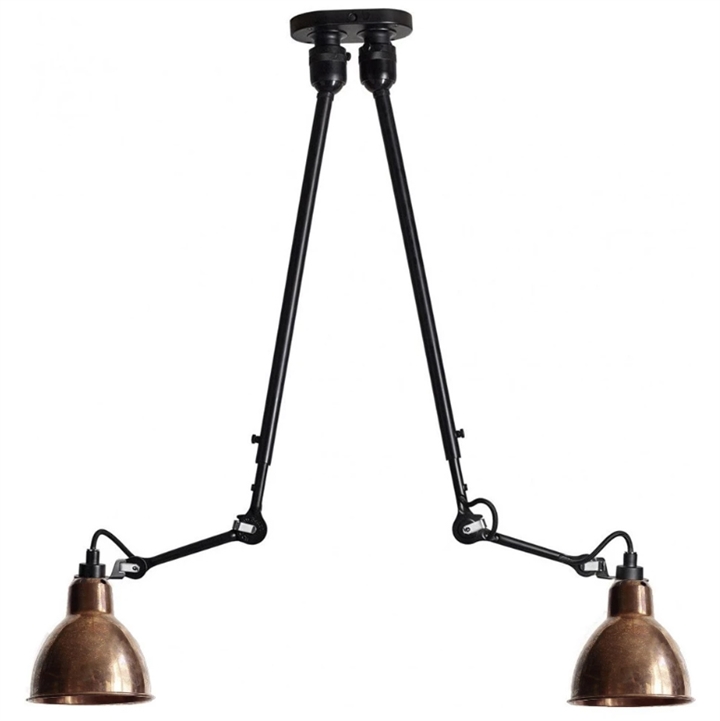 Lampe Gras No 302 Double loftlampe, sort/rå kobber