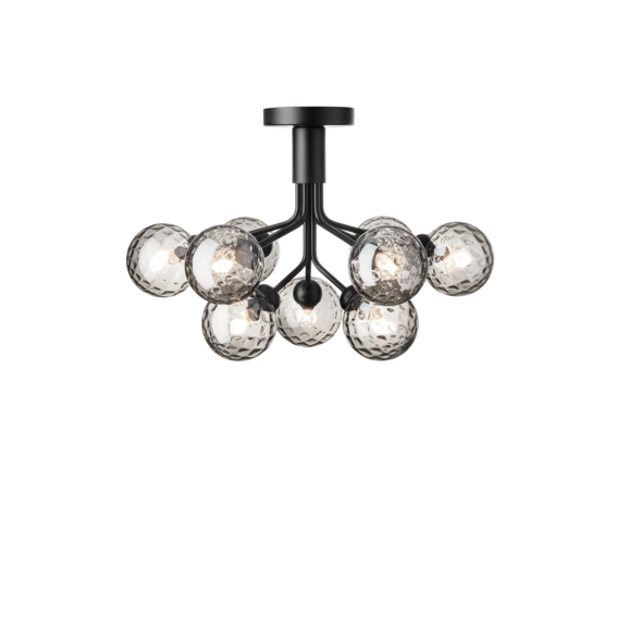 Apiales 9 loftlampe, satin sort/optic smoked glas