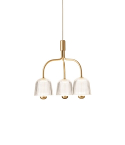 Asteea 3 lysekrone, satin messing/riflet klar