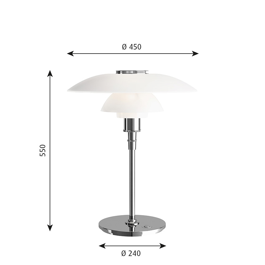 Louis PH 4½-3½ bordlampe, krom | Lamper.dk