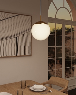 Circle of Life pendel Ø200 m/hvid ledning, opal/messing