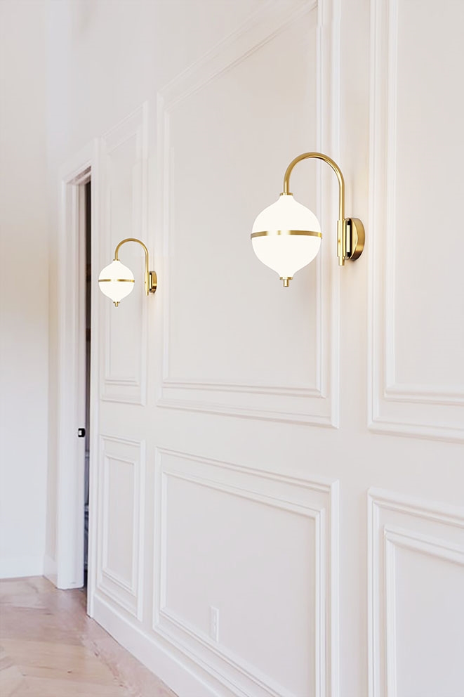 Eternal Moonlight væglampe m/hvid ledning, opal/messing