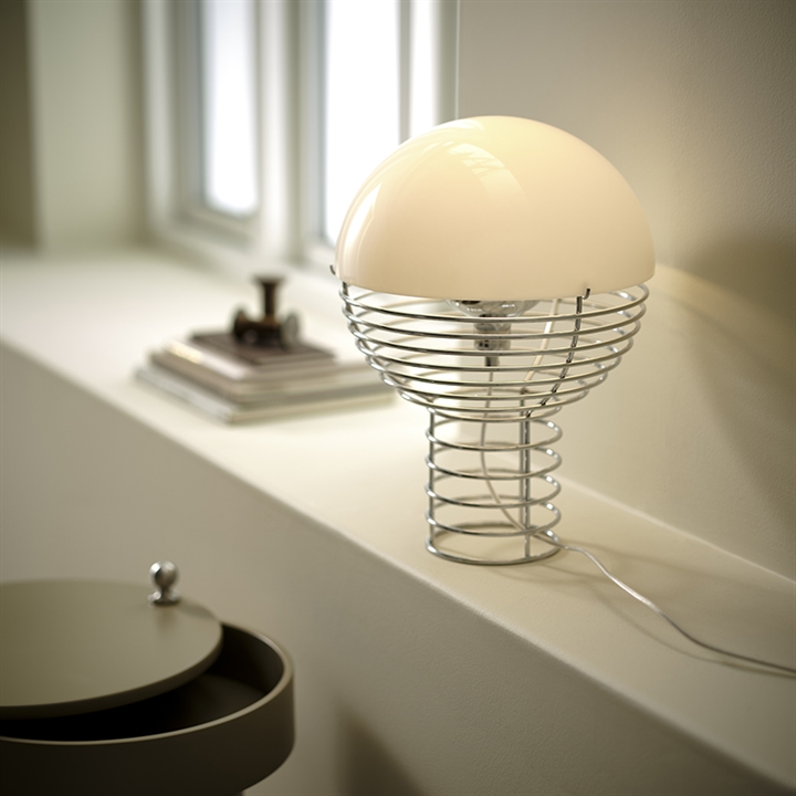Wire bordlampe Ø30, krom/hvid