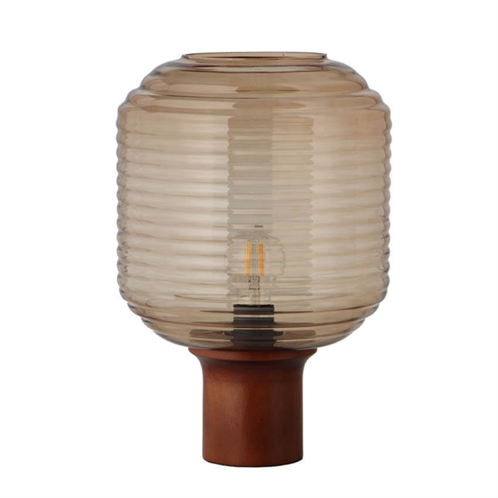 Outlet: HONEY bordlampe, Brunt Glas / Mørkbejdset gummitræ