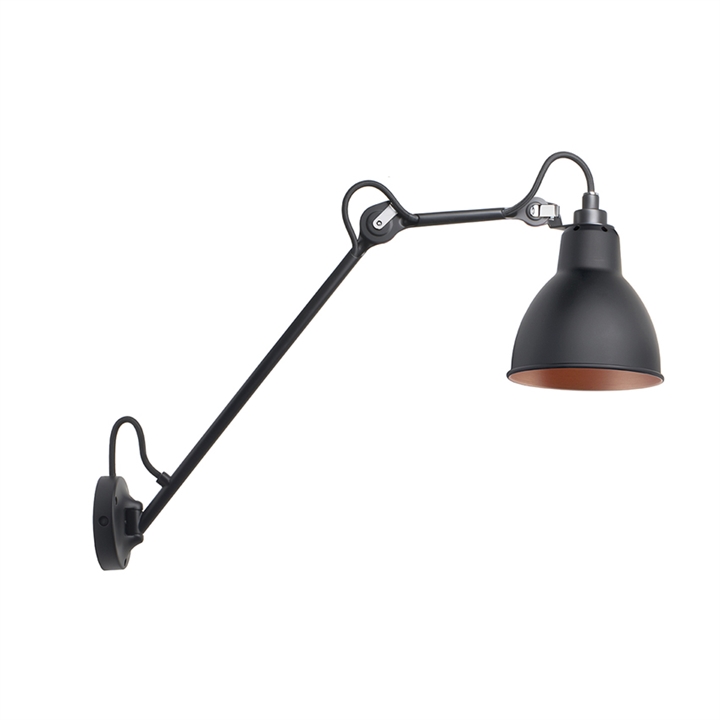 Lampe Gras No 122 væglampe, sort/sort/kobber